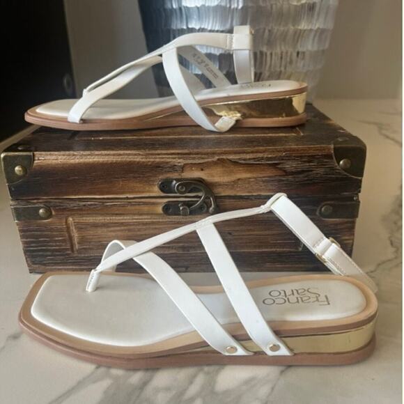 Franco Sarto Faux Leather Strappy Thong  Sandals in White - Picture 5 of 8